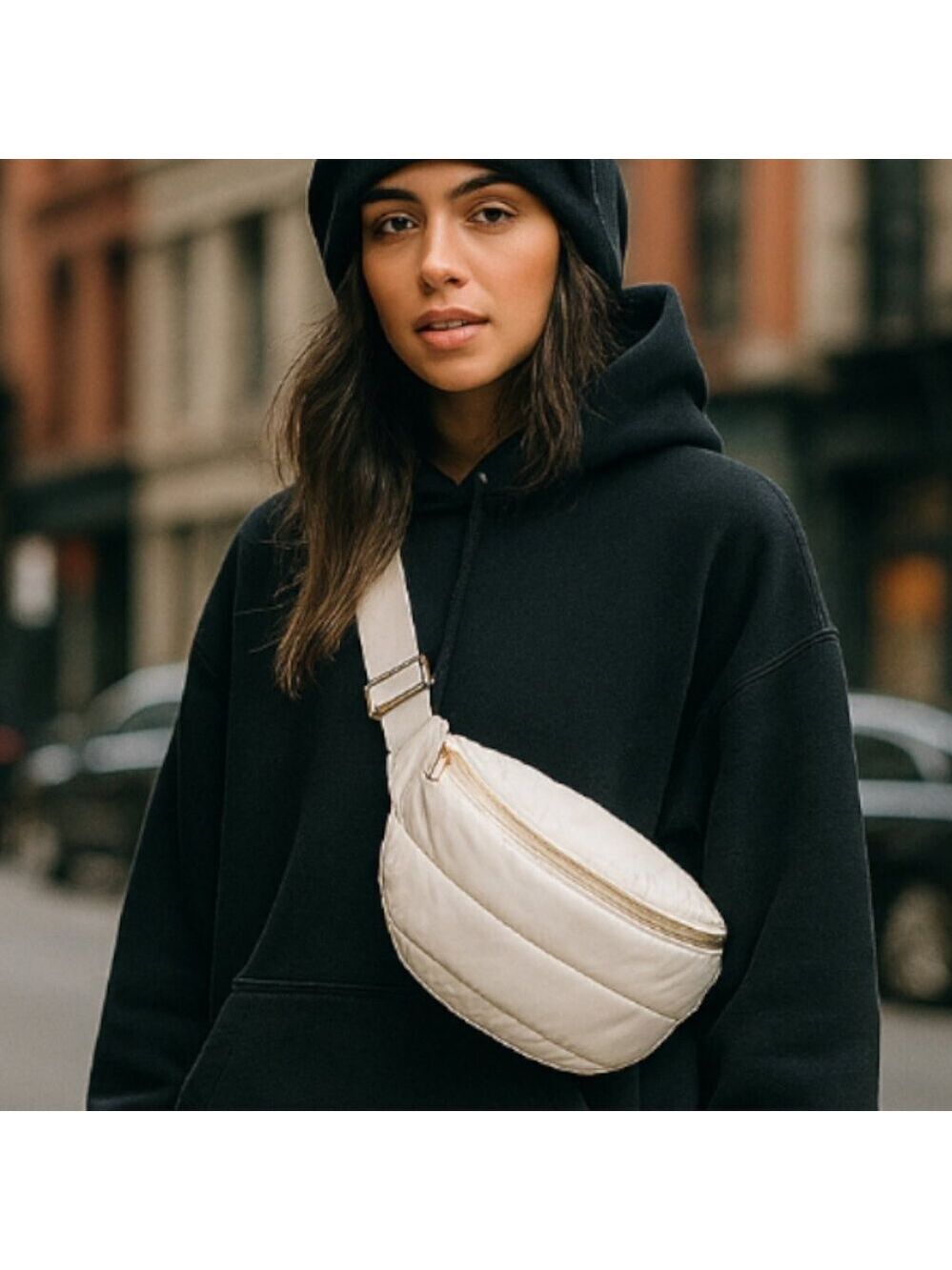 ✨ ah-dorned Puffy Crossbody / Belt Bag — White, Adjustable Strap ✨